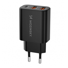 Tinklo įkroviklis 220V 2xUSB+USB C 30W juodas (black) Wozinsky CWCUCB